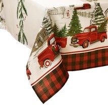 Elrene Home Fashions Vintage Truck Christmas Tree Farm Polyester Tablecloth, 60&quot; - £30.26 GBP