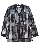 Calvin Klein Button Top Women Size M Long Sleeve B And W Geometric Moder... - £14.24 GBP