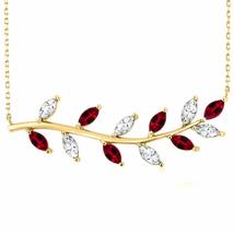 14K Gold Plated 2.64 Ct Marquise Shape Red &amp; White Cz Leaf Pendant Necklace Wome - £65.64 GBP+