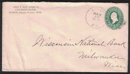 1898 US Cover - Citizens Bank, Elroy, Wisconsin to Milwaukee, WI H5 - £2.38 GBP