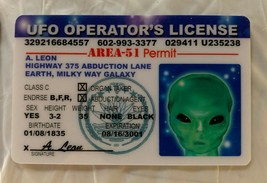 Alien A. Leon MAGNET UFO Operator&#39;s License ID Roswell Area 51 Permit La... - $9.89