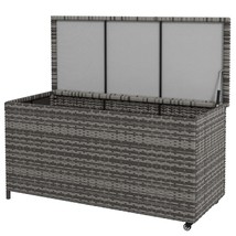Outsunny 83 Gallon Large PE Wicker Deck Box on Wheels, Gray - $3,429.56 MXN