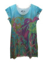 Guy Harvey blue purple green floral tropical t shirt dress women large L - £11.74 GBP