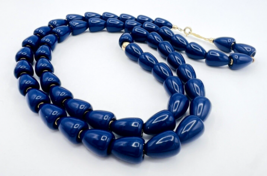 Vintage Napier Gold Tone Navy Blue Acrylic Cone Bead Necklace 30 in - £18.77 GBP