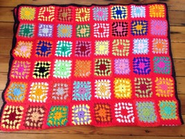 Vtg Handmade Granny Square Afghan Throw Twin Blanket Rainbow Crocheted 4... - £159.39 GBP