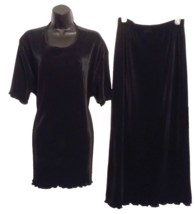 VTG Epix Black Crinkle Outfit size Sm Tunic Top + Med Long Elastic Skirt... - $15.78