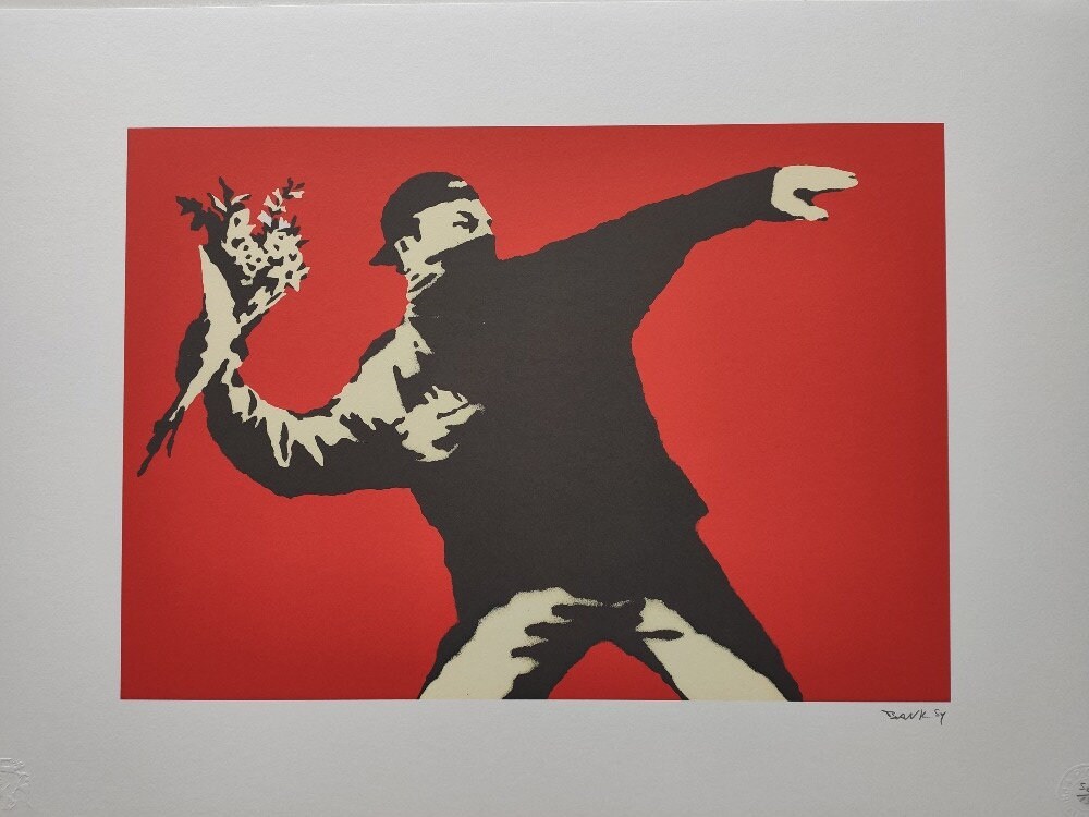 BANKSY Flower Thrower - Certificate (Banksy Flower Bomber, Banksy Wall ...