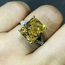 3Ct Émeraude Coupe 4Ct Lab-Created Citrine Jaune Ring 14K Blanc Argent Plaqué Or - £101.40 GBP