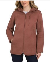 Lands&#39; End Womens Quilted Jacket Red Hood Full-Zip Pockets Lightweight - $52.99