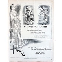 Vtg Sanforized Fabric Print Ad Retro 1940&#39;s Fashion Illustration Seamstr... - $152.40 MXN