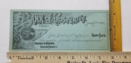 Vtg 1891 NEW YEARS GREETING Bank of Prosperity Novelty Check BLUE PAPER B3 - £8.82 GBP