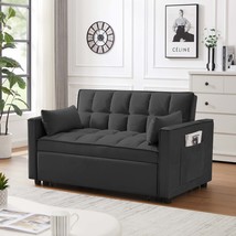 Velvet Loveseat Futon Sofa Bed w/Pullout &amp; Reclining Back (Black) - £298.80 GBP