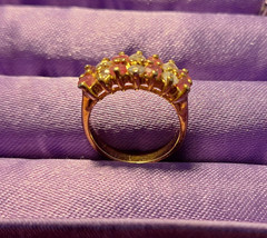 Ladies Simulated Red Ruby &amp; Diamonds Gold Tone Ring Size 6 - $16.98