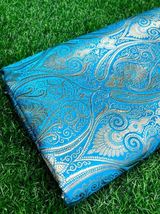 Indian Brocade Fabric blue &amp; Gold Fabric Wedding Fabric, Abaya Fabric - NF37 - £5.89 GBP+