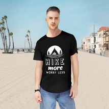 Hike More Worry Less Men's Jersey Curved Hem Tee 100% Cotton Outdoorsy Short Sle - $36.05+