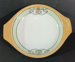 Vintage MEITO CHINA LUSTERWARE DISH Double Handle ORANGE RIM Flowers 5.5&quot; - £6.74 GBP