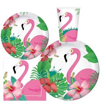 Serves 30 | Complete Party Pack | Tropical Aloha Flamingo Party Suppli - £43.31 GBP