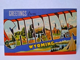 Greetings Hello From Sheridan Wyoming Postcard Large Big Letter Unused Lake Tent - £6.12 GBP