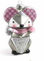 MIdwest Ornament CBK Pink and Gray Mouse Glass Christmas  - £13.79 GBP