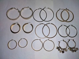 Hoop Earring Lot of 9 Sets Vintage 1in to 2in Pierced Silver and Gold Tone - £8.94 GBP