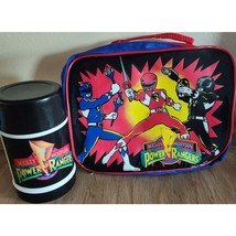 Vintage 1993 Saban Mighty Morphin Power Rangers Soft Lunch Bag / Box &amp; Thermos - £26.56 GBP