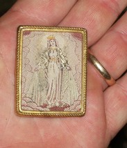 Vtg Religious Icon Mini Scapular Needlework Embroidery Sewn Mother Mary Germany - £128.30 GBP