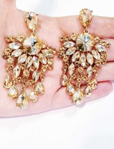 Topaz Chandelier Earrings, Rhinestone Drop Earrings, Dangle Austrian Crystal Jew - £28.93 GBP