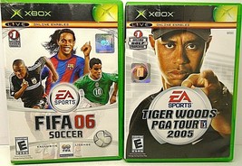 Lot Of 2 Microsoft Xbox Games Fifa 06 Soccer Also Tiger Woods Pga Tour 2005 - £9.24 GBP