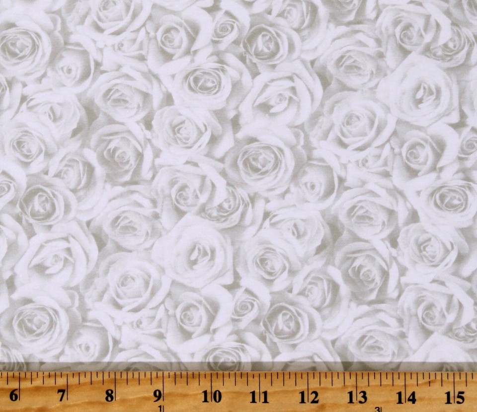 Cotton Roses Valentine&#39;s Day Floral White Fabric Print by the Yard D379.50 - $13.95