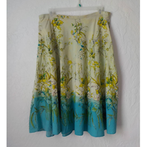 Forbidden Blue Green Floral Sequin Midi Skirt Women size Large 100% Cotton  - £11.67 GBP
