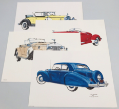 Four (4) Vintage R. McKee Antique Car Prints 13&quot; x 9&quot; Cadillac Auburn Rolls - £21.10 GBP
