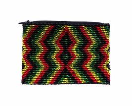 Rasta Pattern Shiny Czech Glass Seed Beaded Coin Purse Zipper Pouch - Wo... - $23.75