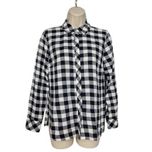 Talbots Women&#39;s Petites Button Up Top Size P Black White Plaid Long Sleeve - $27.72