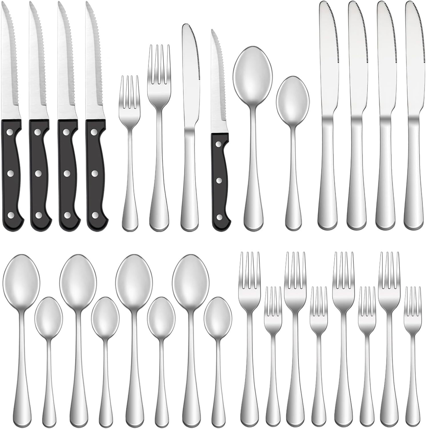 24 Pcs Silverware Set With Steak Knives Service For 4,Stainless, Dishwas... - $44.96