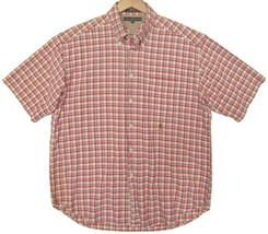 Tommy Hilfiger SS Button Shirt Mens Size L Plaid Red, Beige w/ Thin Blue... - $11.39
