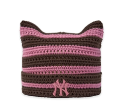 MLB Korea Summer Stripe Meow Cat Beanie Hat NY Yankness Casual Lifestyle... - $59.61