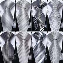 Gray Striped Paisley Silk 8cm Neck Tie Pocket Square Cufflinks Gift For Men - £23.85 GBP
