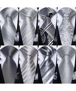 Gray Striped Paisley Silk 8cm Neck Tie Pocket Square Cufflinks Gift For Men - $29.95