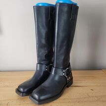Time and Tru Womens Tall Boots Moto Harness Hardware Black Size 7 NWT Sq... - $26.72