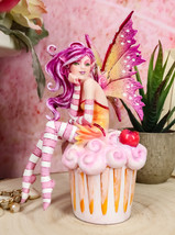 Ebros Colorful Amy Brown Pink Cherry Cupcake Fairy Statue Sweet Tooth Co... - $35.99