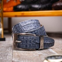 Silvio Genuine Exotic Caiman Guscus-back Belt Gray image 4