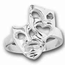 Comedy Tragedy Masks Ring Silver Stainless Steel Actor Drama Theater Band - £14.21 GBP