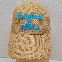 Tropical Vibes Hat Cap Straw Turquoise Letters Strapback Beach Summer Va... - $10.29
