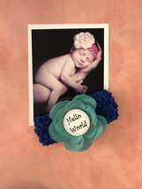 Monthly Milestones 12 Month Blue Headband set w/ Flower for Newborn Baby... - $25.00