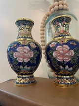 cloisonné blue pink gold  small vase set of 2 - £38.26 GBP