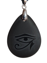 Eye of Horus Necklace Obsidian Egyptian God Talisman Etched 33&quot; Tie Cord - £7.63 GBP