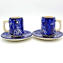 Talavera Guanajuato Cup Saucer Set of 2 Cobalt Blue Mexican Pottery Expr... - $24.79