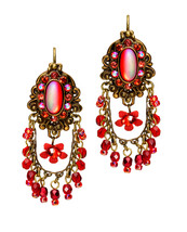 Handmade Vintage Red Filigree Chandelier Earrings w/ Swarovski Crystals ... - $106.70