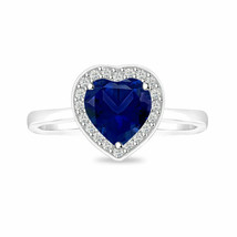 Simulated 14K White Gold Plated Heart Shape Blue Sapphire Ring For Womens - £34.18 GBP