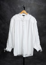 Renaissance Celtic Laced Neck &amp; Full Sleeves Shirt White Cosplay Ren Fai... - $32.40